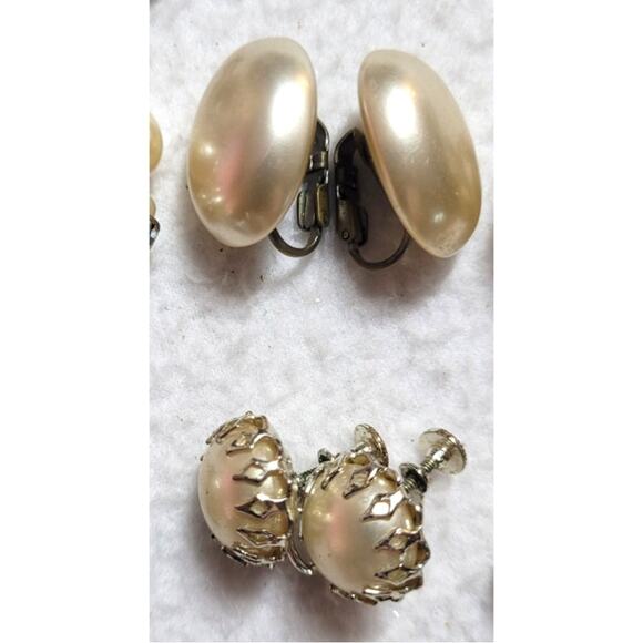 Vintage Clip On Screwback Earrings Lot 6 Pairs Faux Pearls Button Prong Set - Picture 4 of 4
